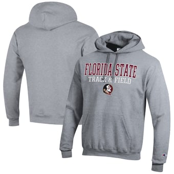 Men's Champion  Gray Florida State Seminoles Track & Field Stack Powerblend Pullover Hoodie
