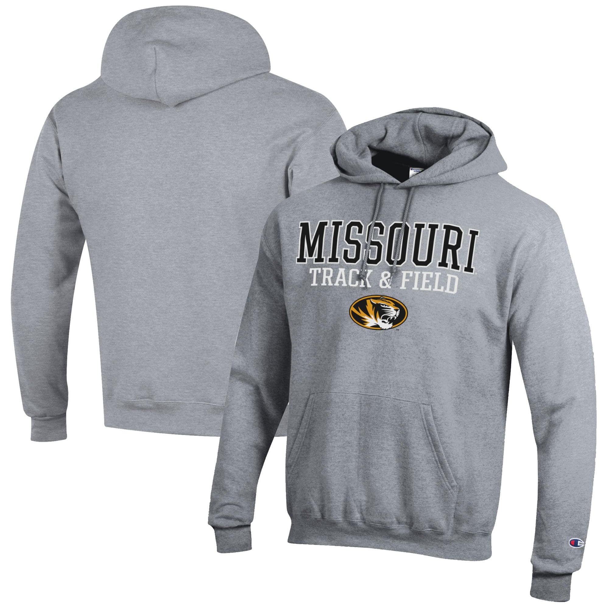 Men's Champion  Gray Missouri Tigers Track & Field Stack Powerblend Pullover Hoodie