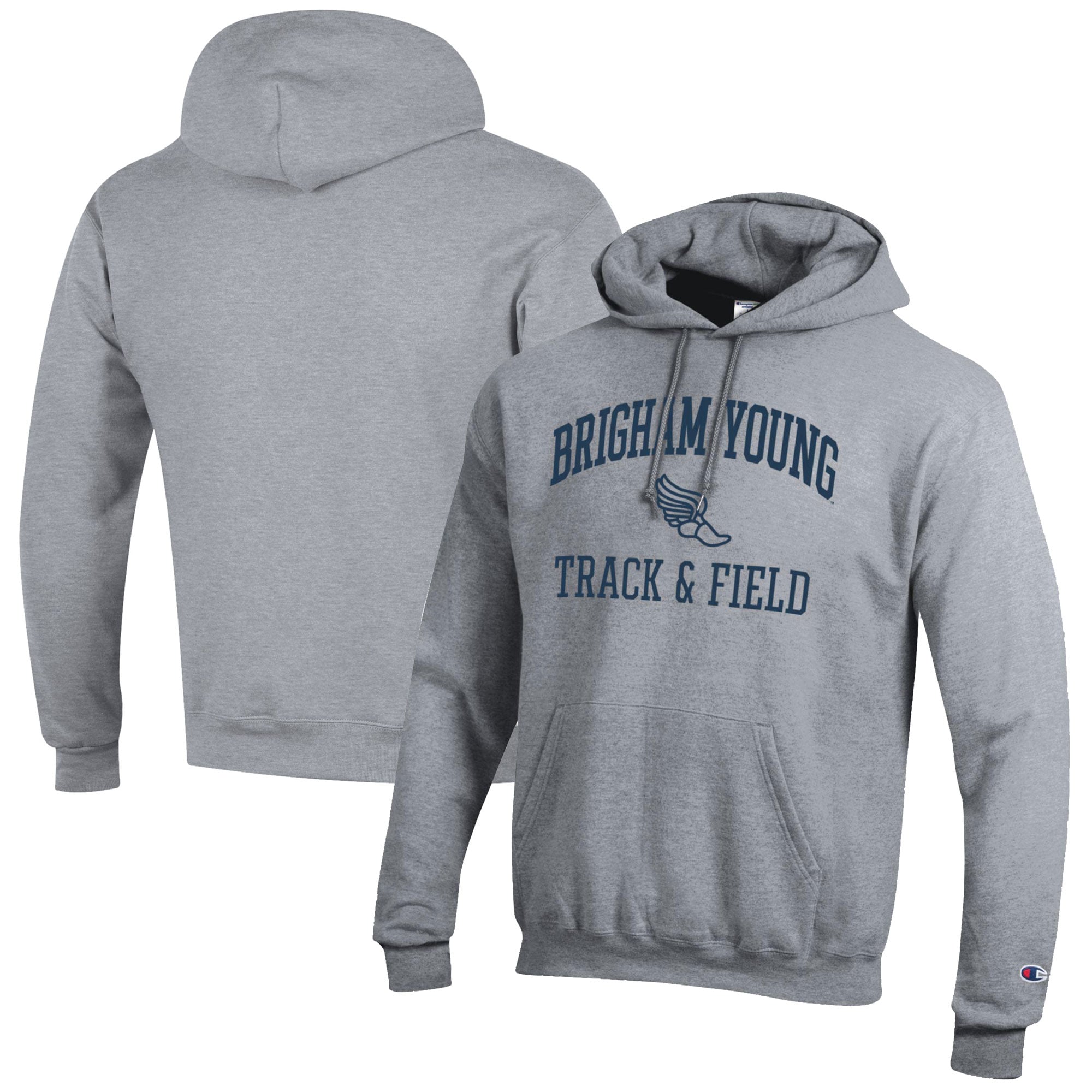 Men's Champion  Gray BYU Cougars Track & Field Icon Powerblend Pullover Hoodie