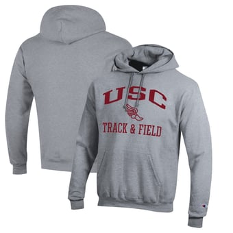 Men's Champion  Gray USC Trojans Track & Field Icon Powerblend Pullover Hoodie