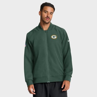 Men's Nike Green Green Bay Packers Sideline Powerful Blocking Full-Zip Dri-FIT Bomber Jacket
