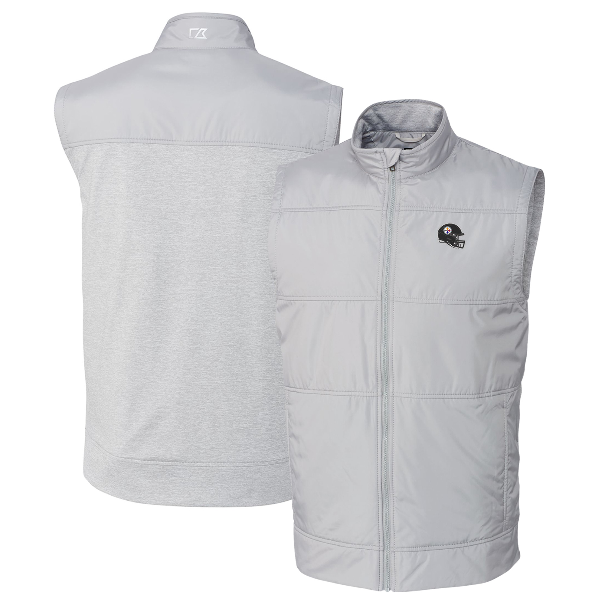 Men's Cutter & Buck Silver Pittsburgh Steelers Helmet Stealth Hybrid Quilted Windbreaker Full-Zip Vest