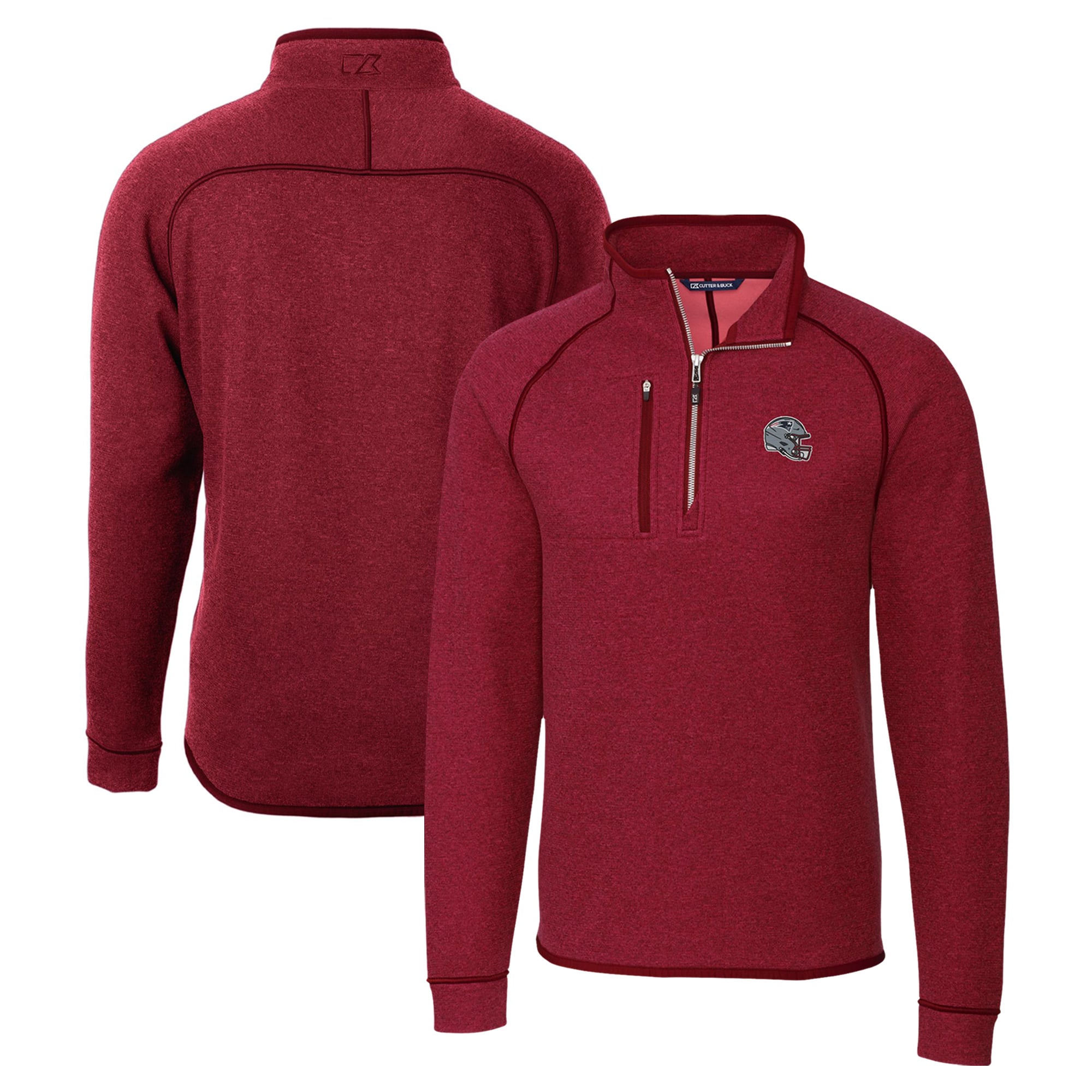Men’s Cutter & Buck Red New England Patriots Helmet Mainsail Sweater-Knit Half-Zip Pullover Jacket Men’s Cutter & Buck Red New England Patriots Helmet Mainsail Sweater-Knit Half-Zip Pullover Jacket