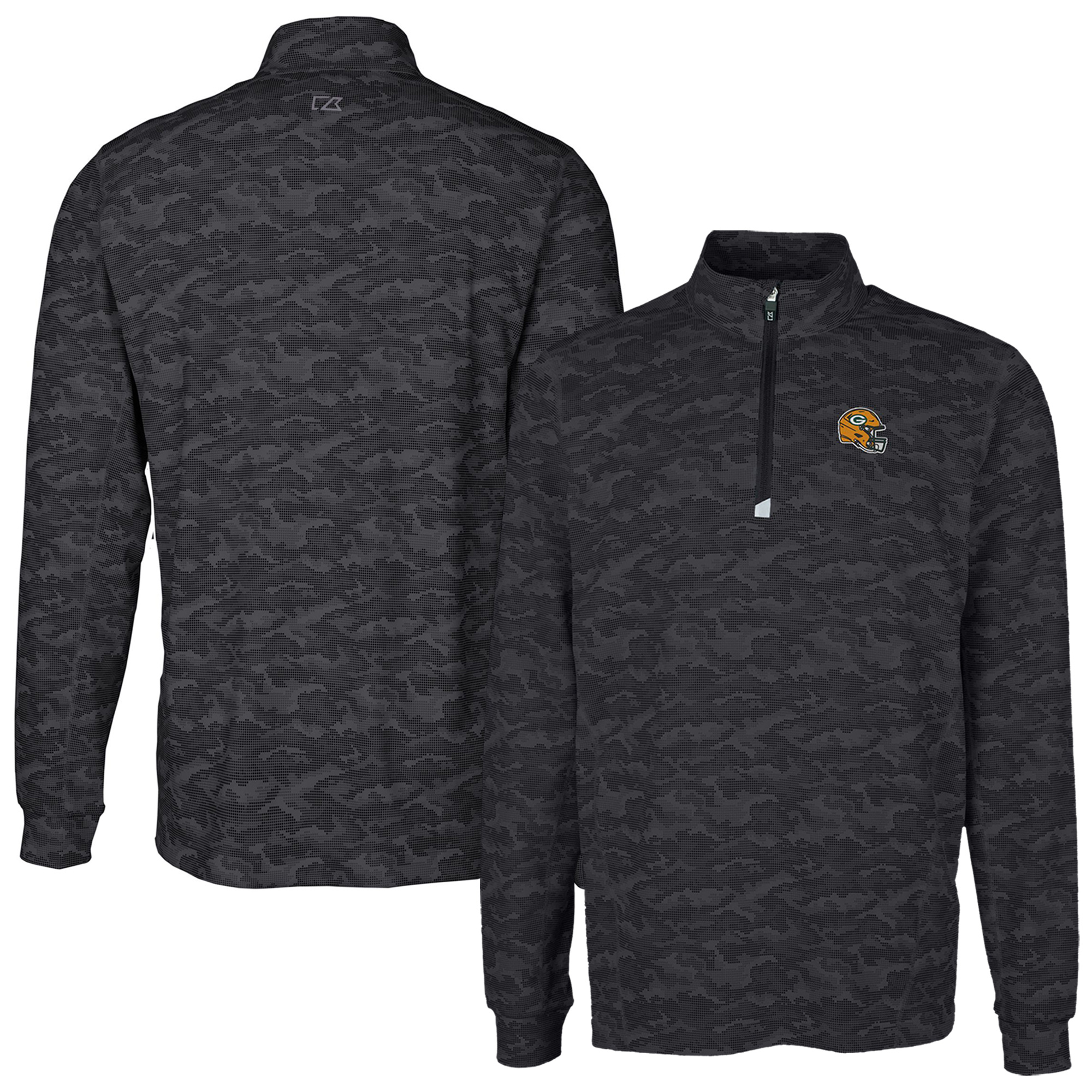Men’s Cutter & Buck Black Green Bay Packers Helmet Traverse Camo Print Stretch Quarter-Zip Pullover Top Men’s Cutter & Buck Black Green Bay Packers Helmet Traverse Camo Print Stretch Quarter-Zip Pullover Top