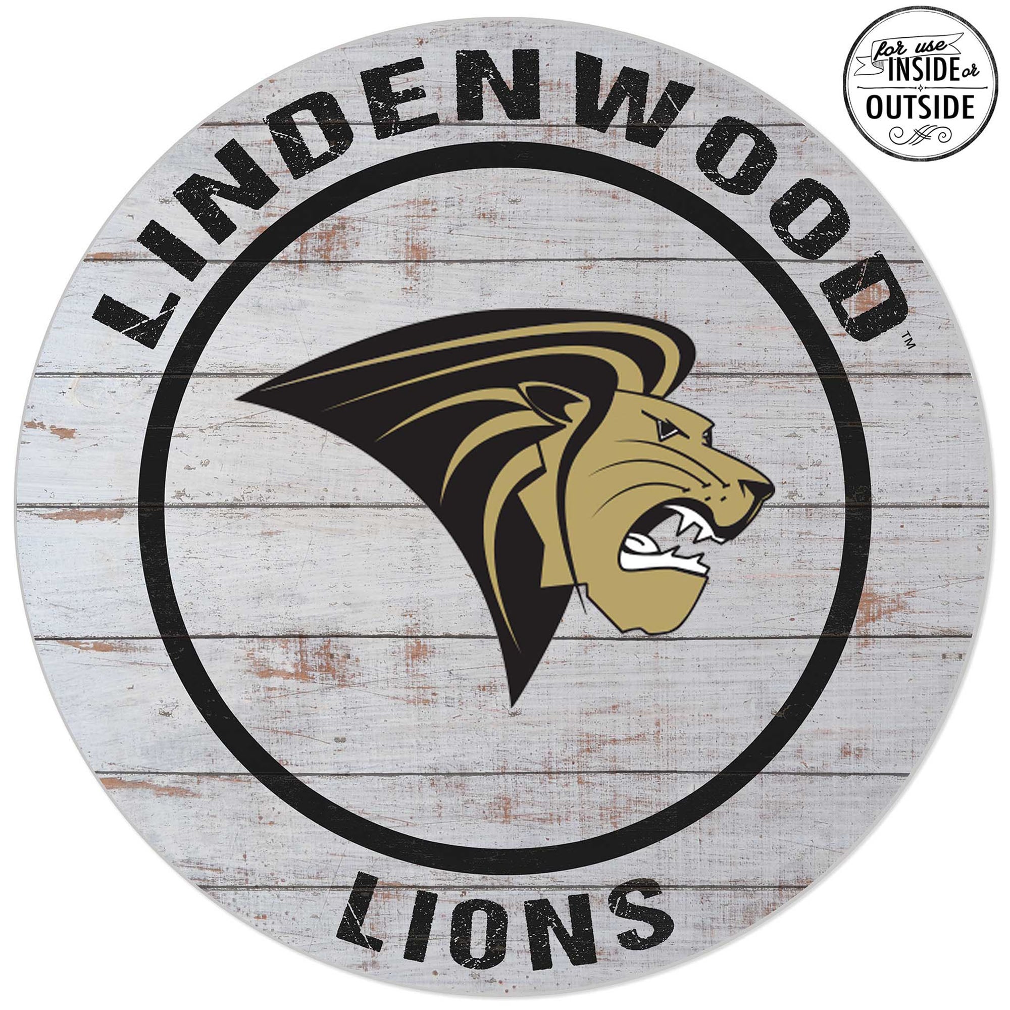 Lindenwood Lions 20'' Indoor/Outdoor Weathered Circle Sign