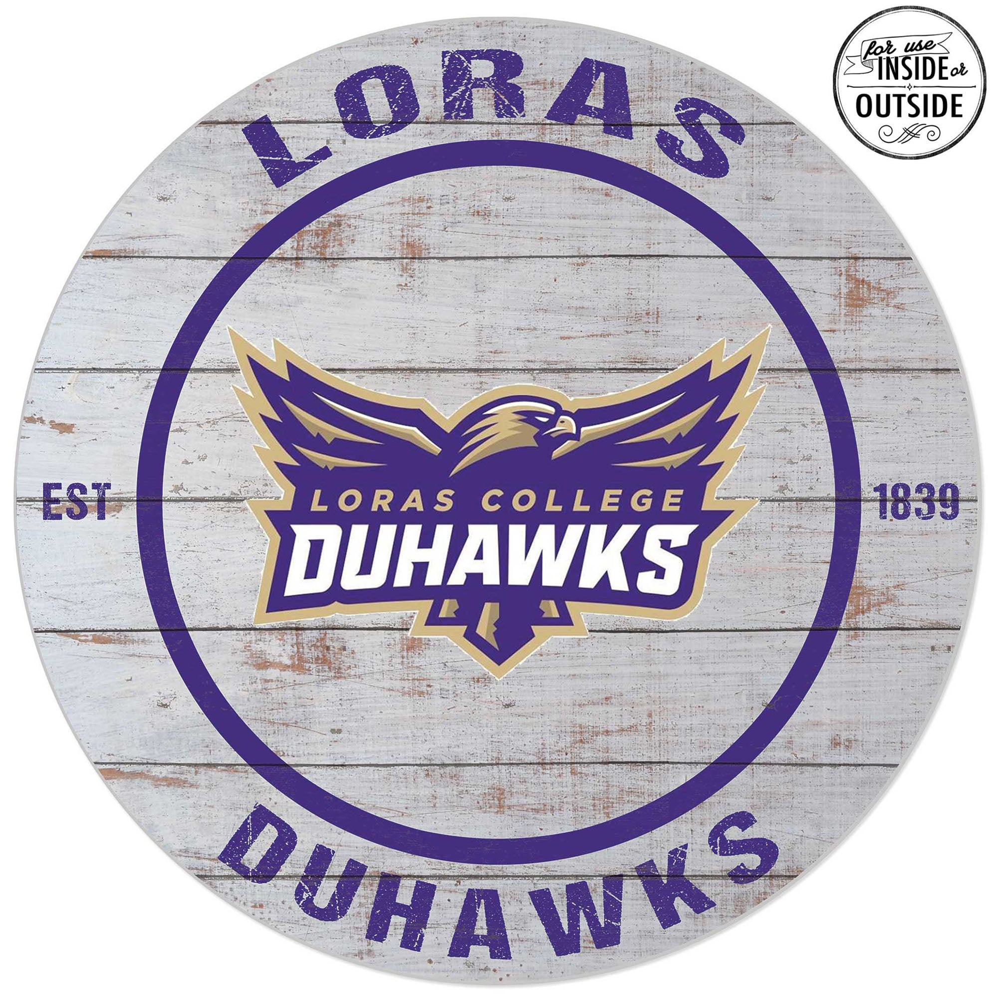 Loras College Duhawks 20'' Indoor/Outdoor Weathered Circle Sign