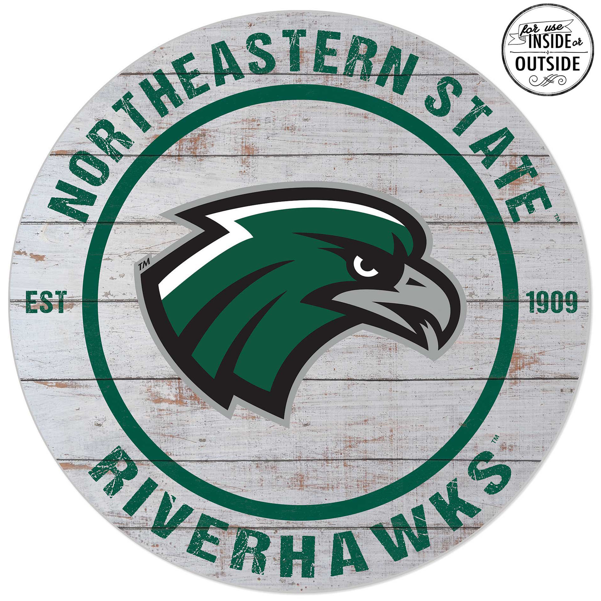 Northeastern State Riverhawks 20'' Indoor/Outdoor Weathered Circle Sign