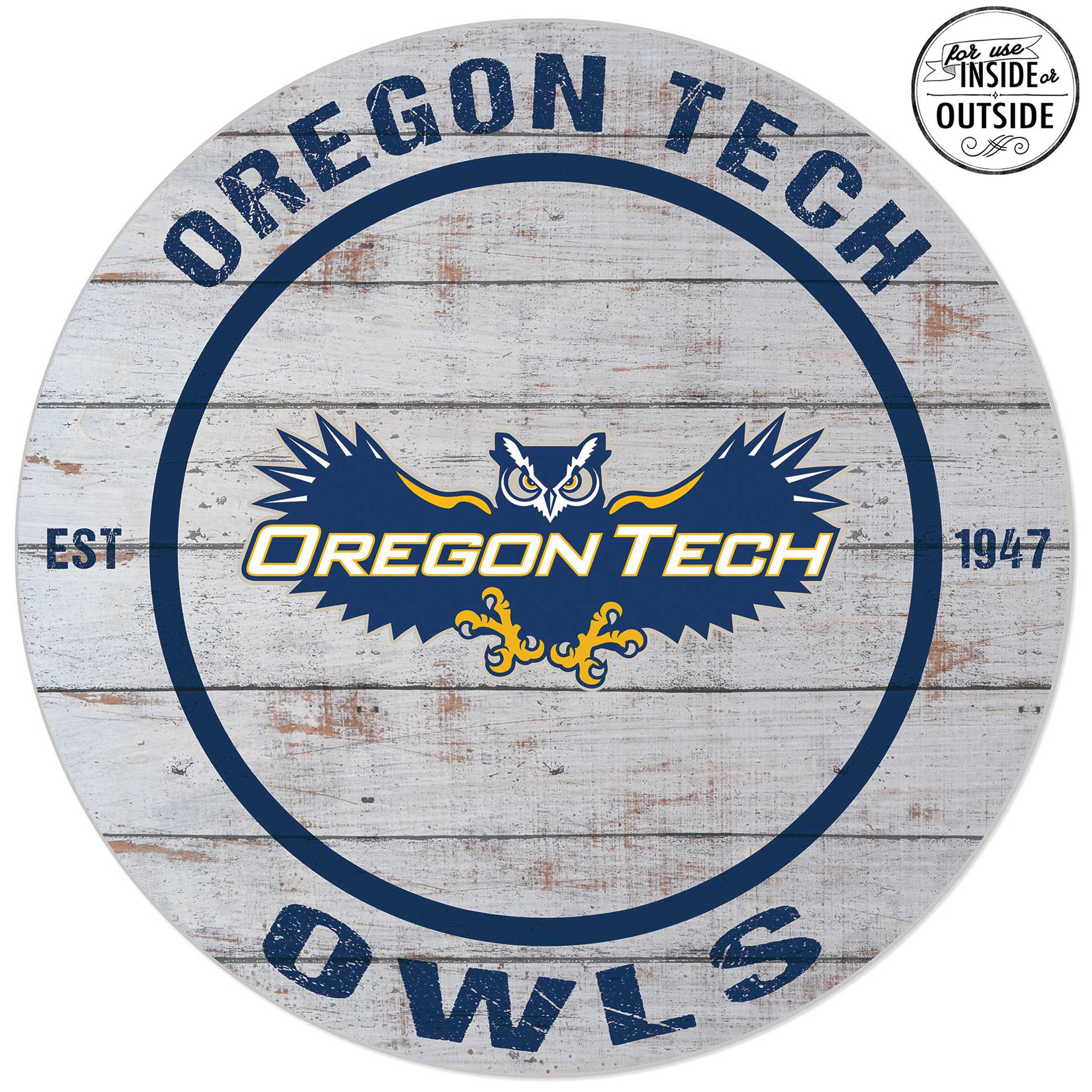 Oregon Tech Hustlin' Owls 20'' Indoor/Outdoor Weathered Circle Sign