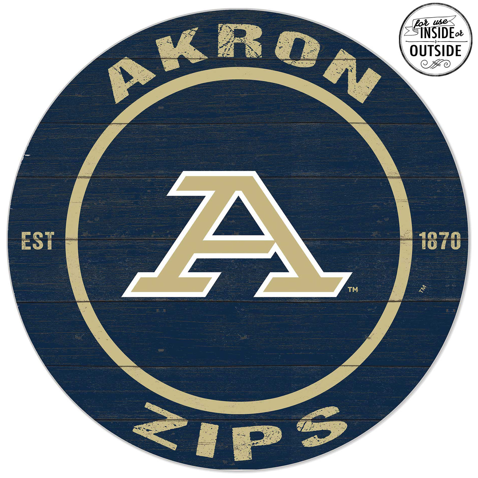 Akron Zips 20'' x 20'' Indoor/Outdoor Weathered Circle Sign