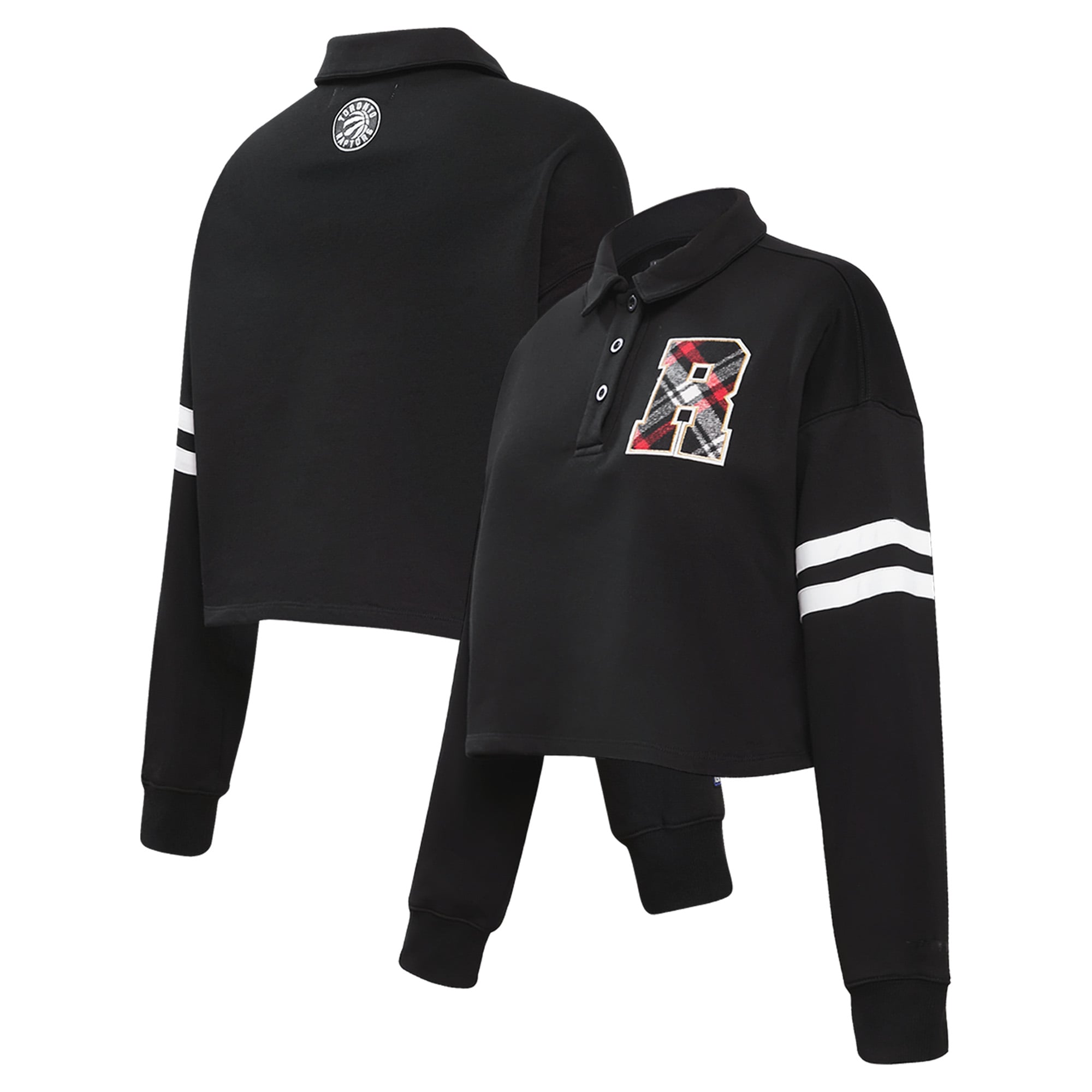 Women's Pro Standard Black Toronto Raptors Pro Prep Long Sleeve Cropped Polo