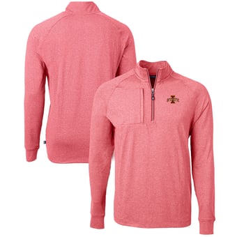 Men's Cutter & Buck  Heather Cardinal Iowa State Cyclones Big & Tall Adapt Eco Knit Quarter-Zip Pullover Top