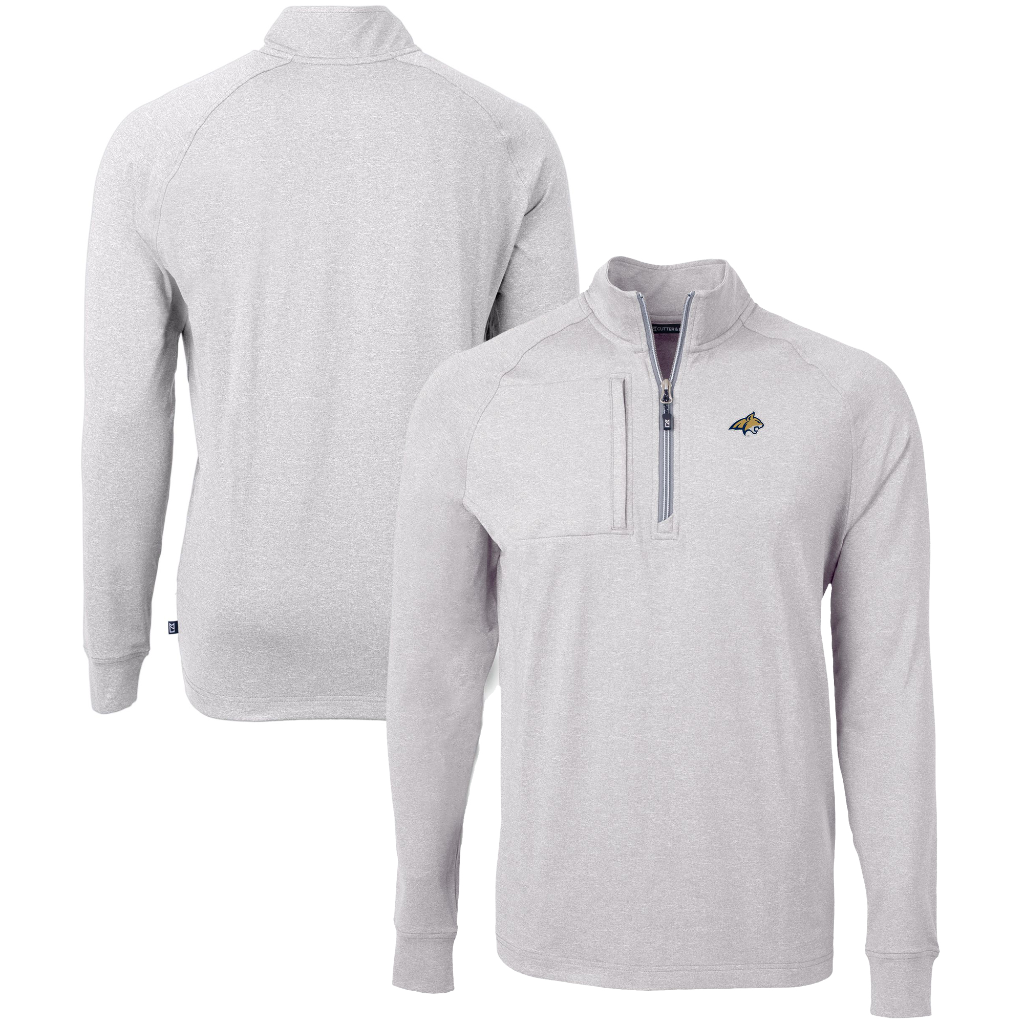 Men's Cutter & Buck  Heather Gray Montana State Bobcats Big & Tall Adapt Eco Knit Quarter-Zip Pullover Top