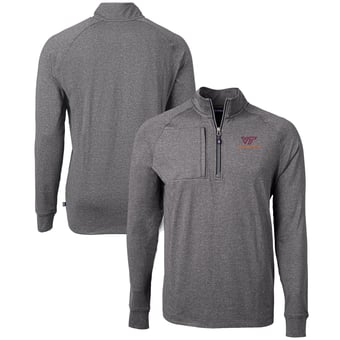 Men's Cutter & Buck  Heather Black Virginia Tech Hokies Big & Tall Adapt Eco Knit Quarter-Zip Pullover Top