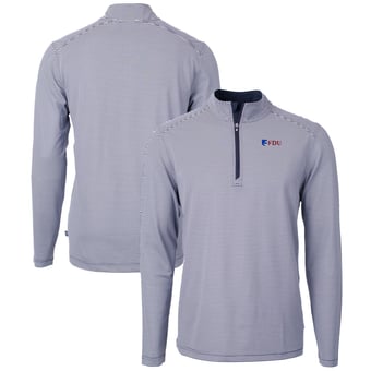Men's Cutter & Buck  Navy/White Fairleigh Dickinson Knights Big & Tall Virtue Eco Pique Micro Stripe Recycled Quarter-Zip Pullover Top