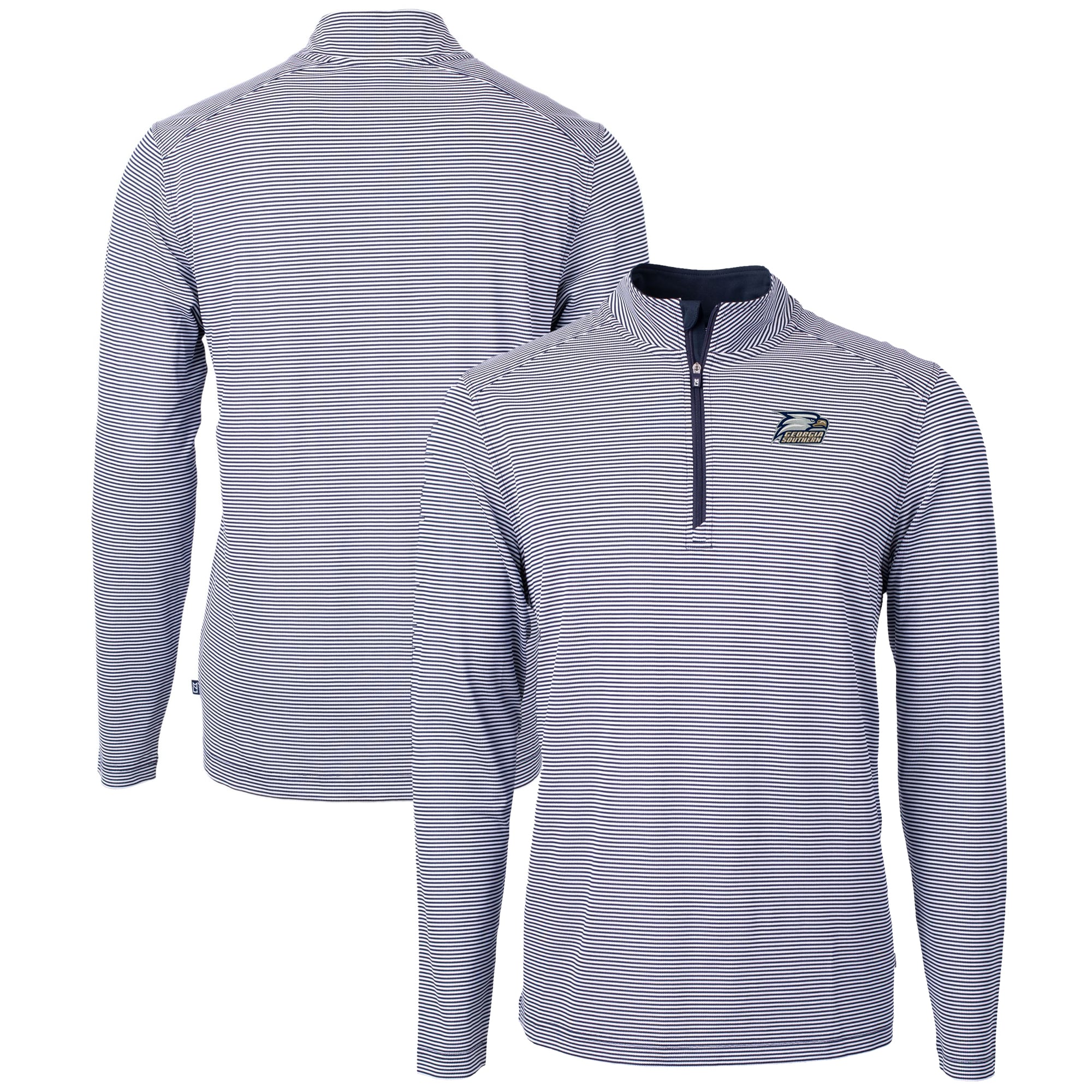 Men's Cutter & Buck  Navy/White Georgia Southern Eagles Big & Tall Virtue Eco Pique Micro Stripe Recycled Quarter-Zip Pullover Top