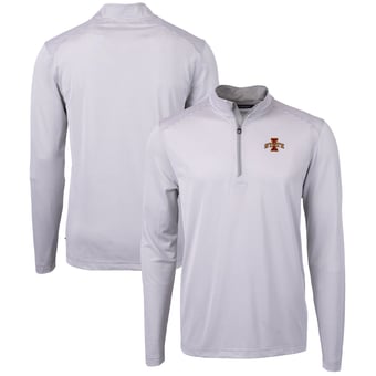 Men's Cutter & Buck  Gray/White Iowa State Cyclones Big & Tall Virtue Eco Pique Micro Stripe Recycled Quarter-Zip Pullover Top