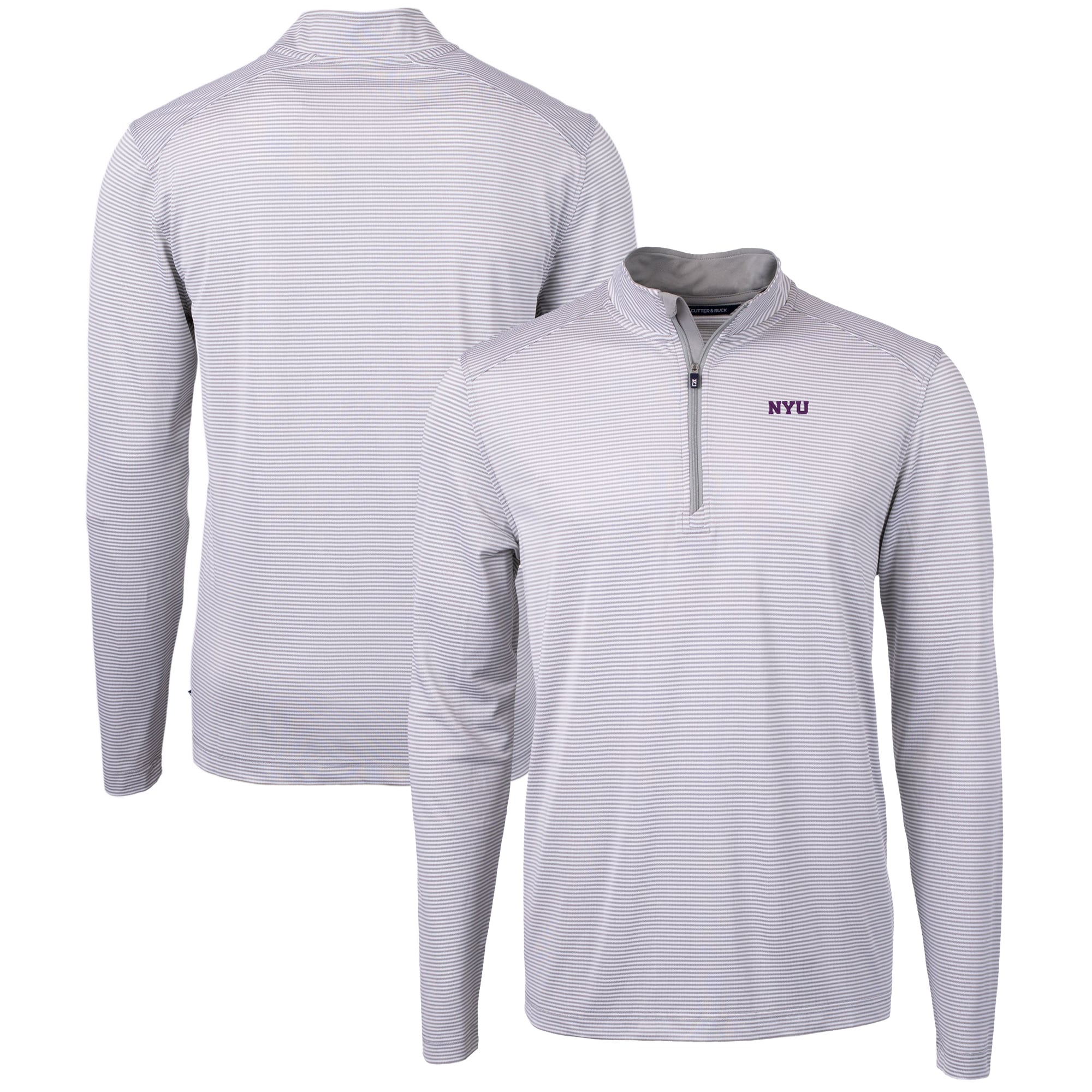 Men's Cutter & Buck  Gray/White NYU Violets Big & Tall Virtue Eco Pique Micro Stripe Recycled Quarter-Zip Pullover Top