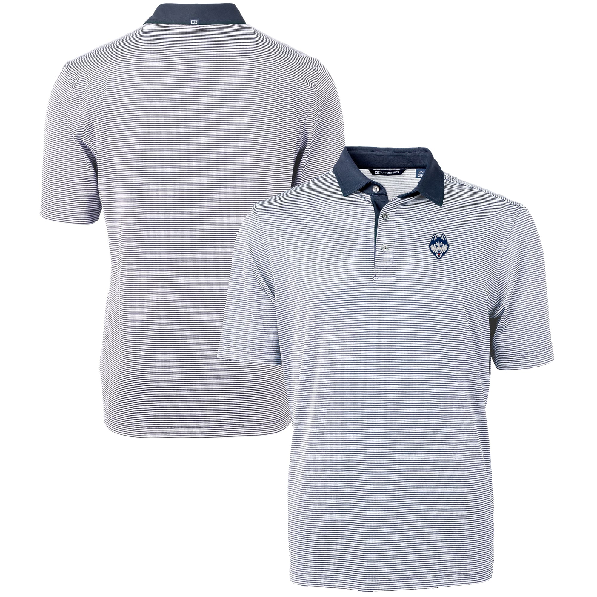 Men's Cutter & Buck Navy/White UConn Huskies Big & Tall Virtue Eco Pique Micro Stripe Recycled Polo