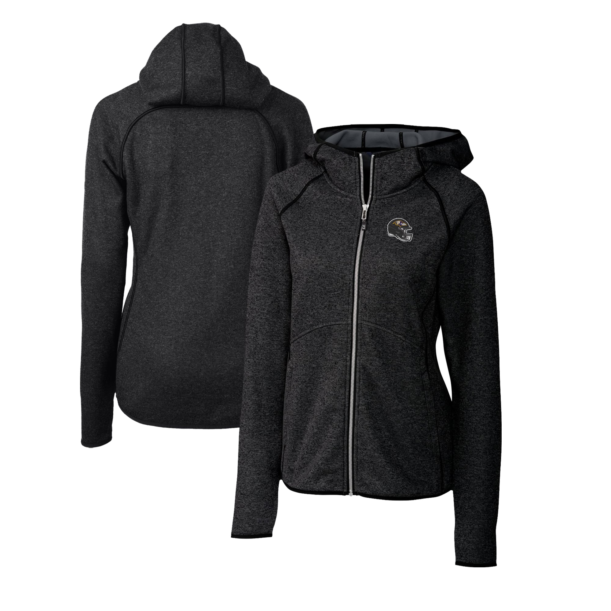 Women’s Cutter & Buck Charcoal Baltimore Ravens Helmet Logo Mainsail Sweater-Knit Full-Zip Hoodie Women’s Cutter & Buck Charcoal Baltimore Ravens Helmet Logo Mainsail Sweater-Knit Full-Zip Hoodie