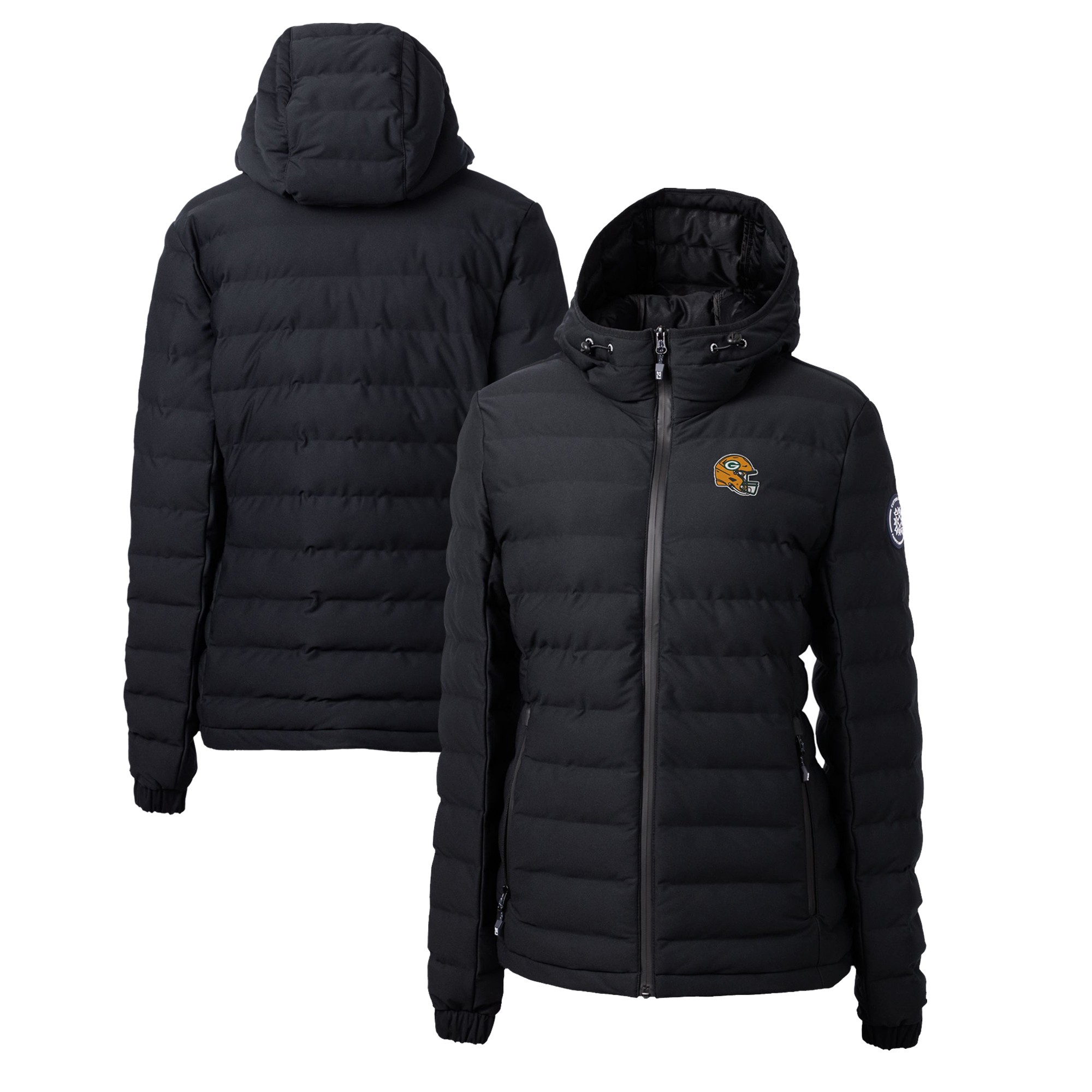 Women's Cutter & Buck Black Green Bay Packers Helmet Logo Mission Ridge Repreve Eco Insulated Full-Zip Puffer Jacket