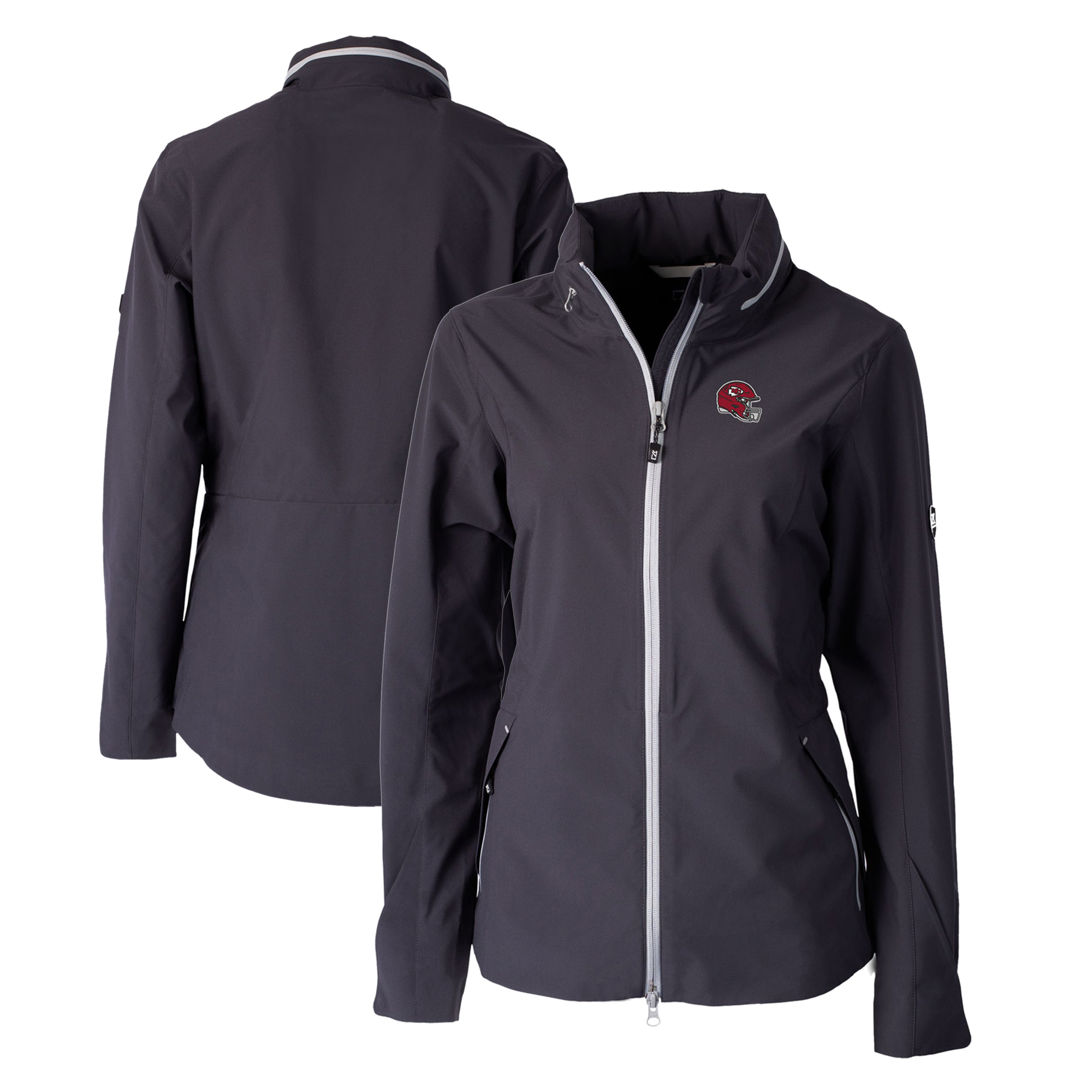 Women's Cutter & Buck  Graphite Kansas City Chiefs Helmet Logo Vapor Water Repellent Stretch Full-Zip Rain Jacket