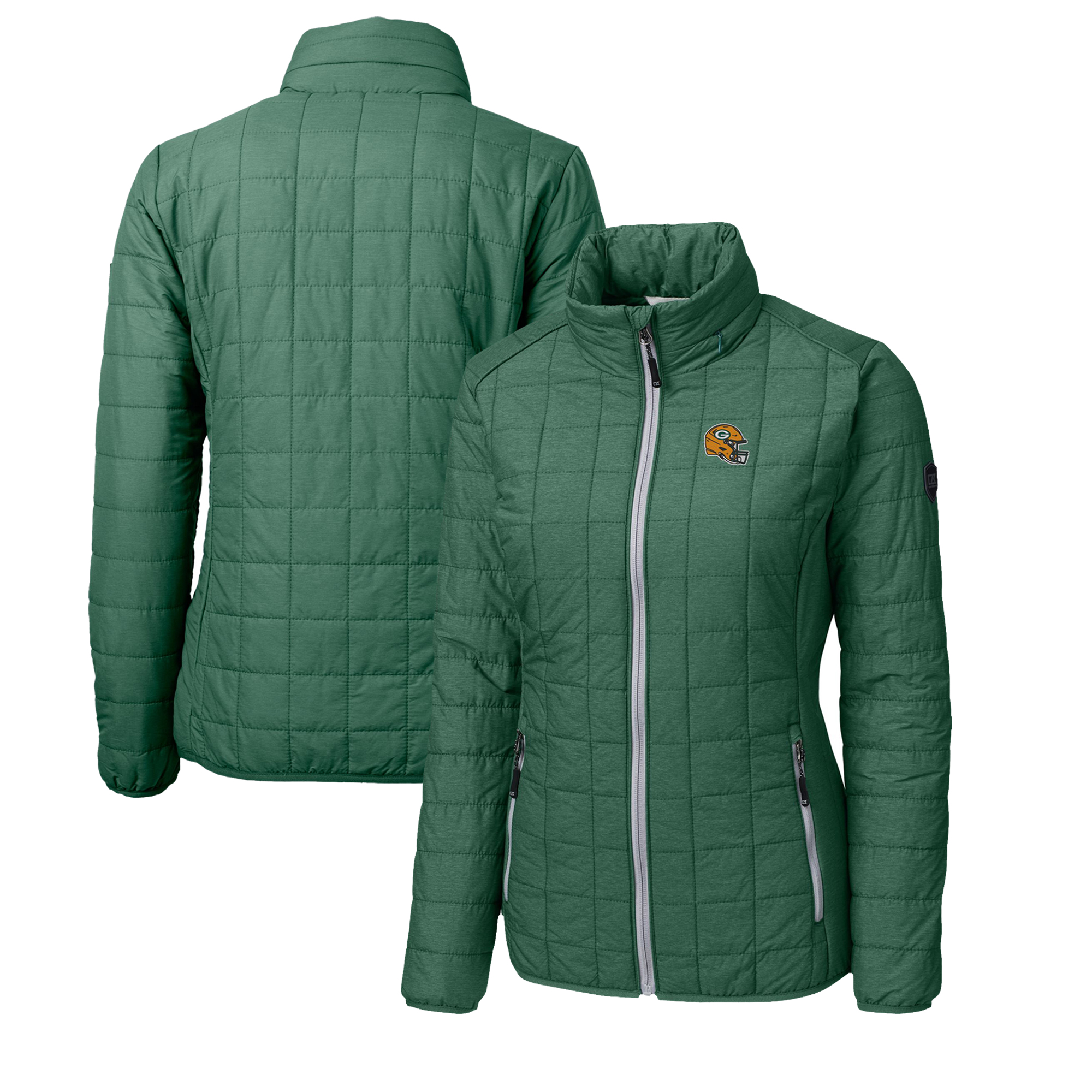 Women's Cutter & Buck Green Green Bay Packers Helmet Logo Rainier PrimaLoft Eco Insulated Full-Zip Puffer Jacket