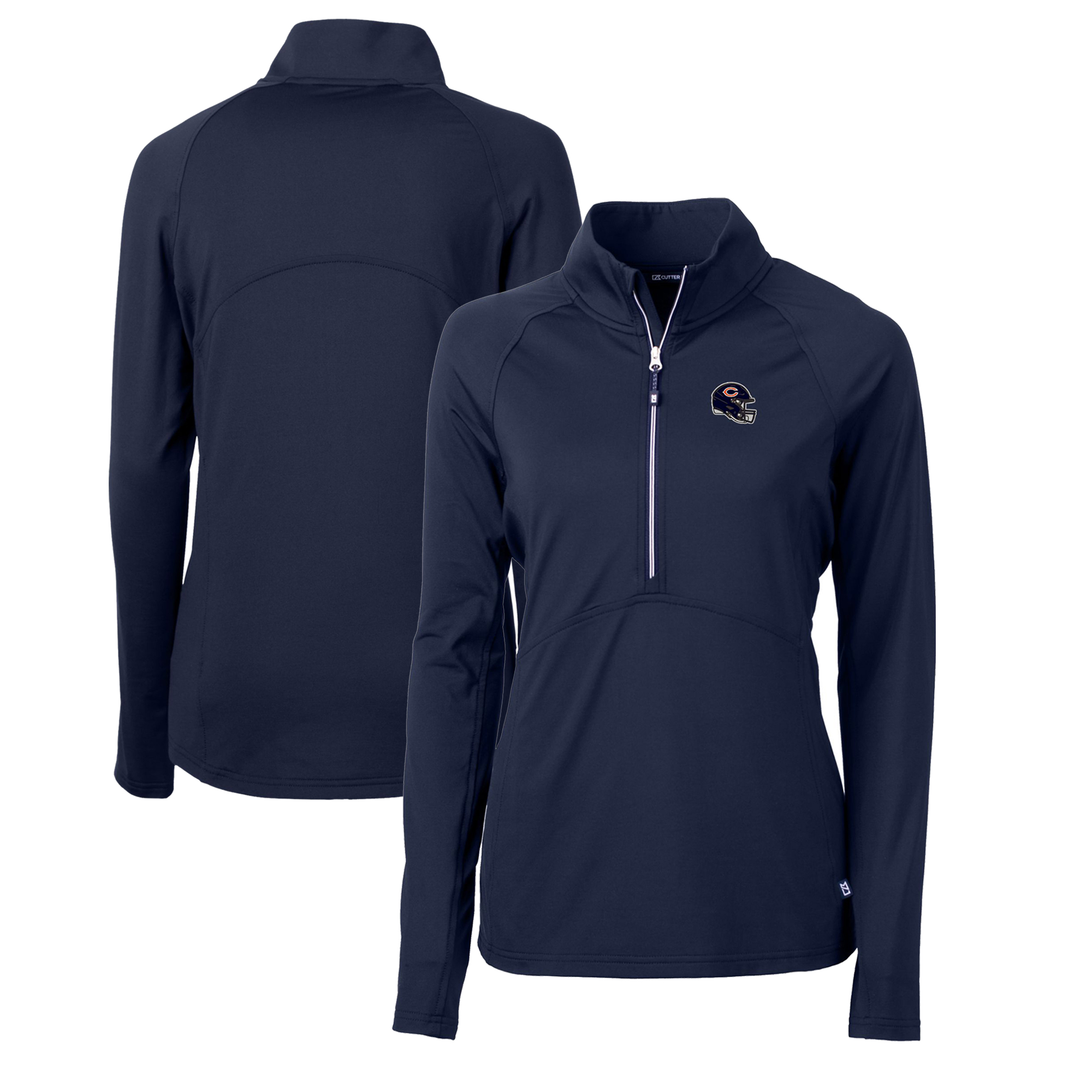 Women's Cutter & Buck Navy Chicago Bears Helmet Logo Adapt Eco Knit Stretch Recycled Half-Zip Pullover Top