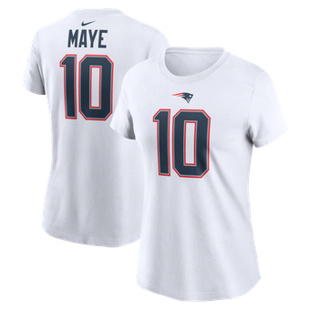 Women's Nike Drake Maye White New England Patriots Player Name & Number T-Shirt