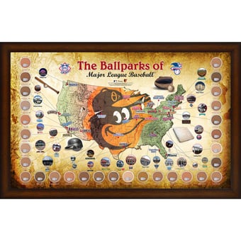 Baltimore Orioles Framed 20" x 32" MLB Parks Map Collage with Game-Used Dirt from All 30 Stadiums
