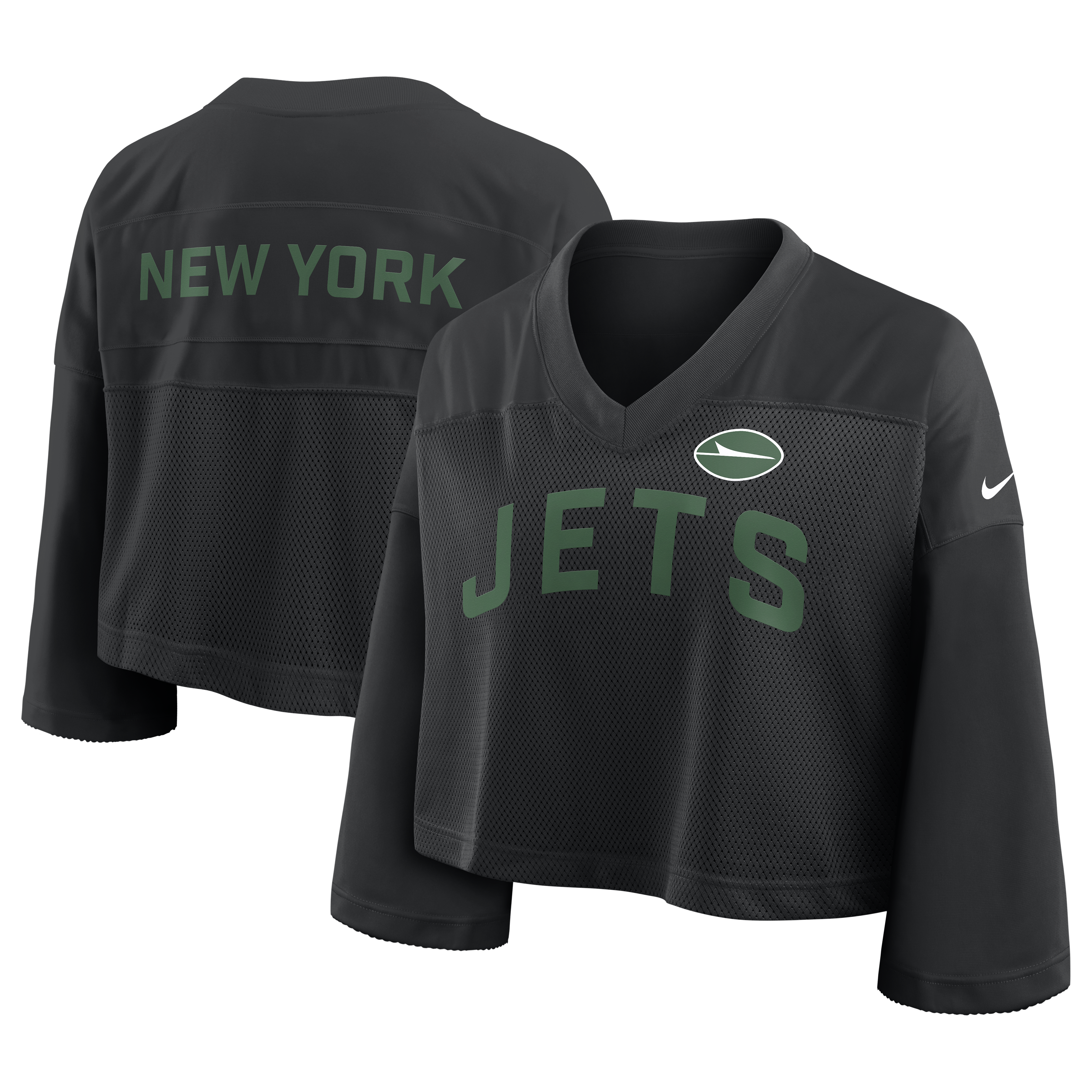 Women’s Nike Black New York Jets Wide Receiver Cropped Mesh Dri-FIT Fashion Jersey