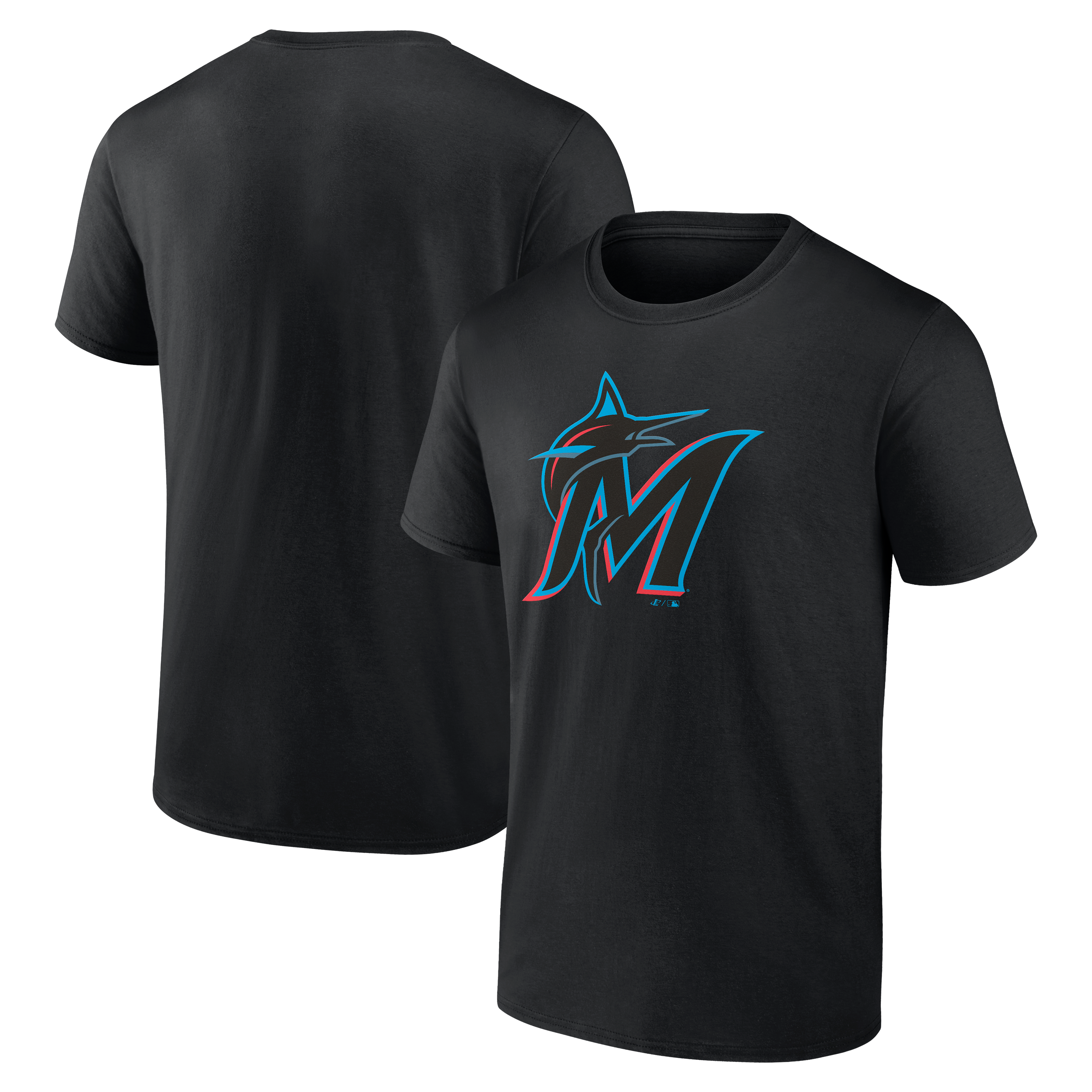 Men's Logo Athletic Black Miami Marlins Official Logo T-Shirt