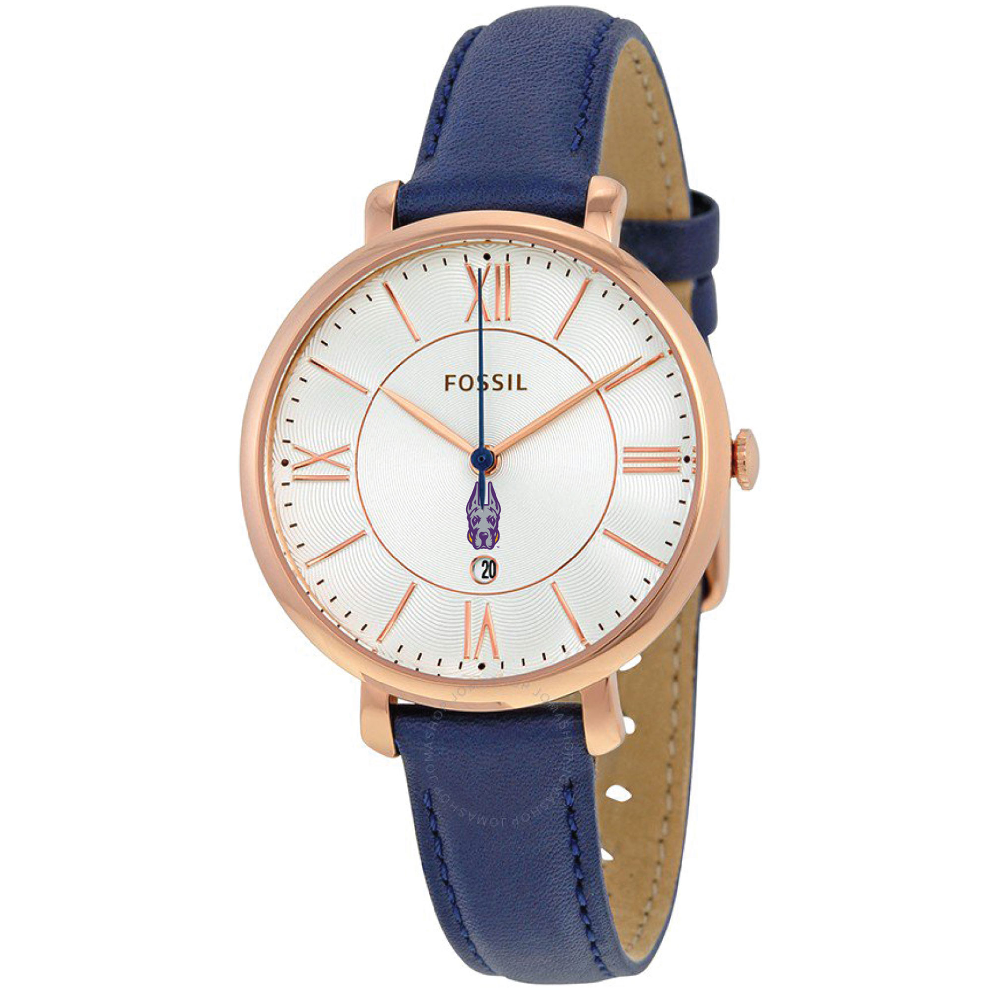 Women's Fossil  Navy UAlbany Great Danes Jacqueline Leather Watch