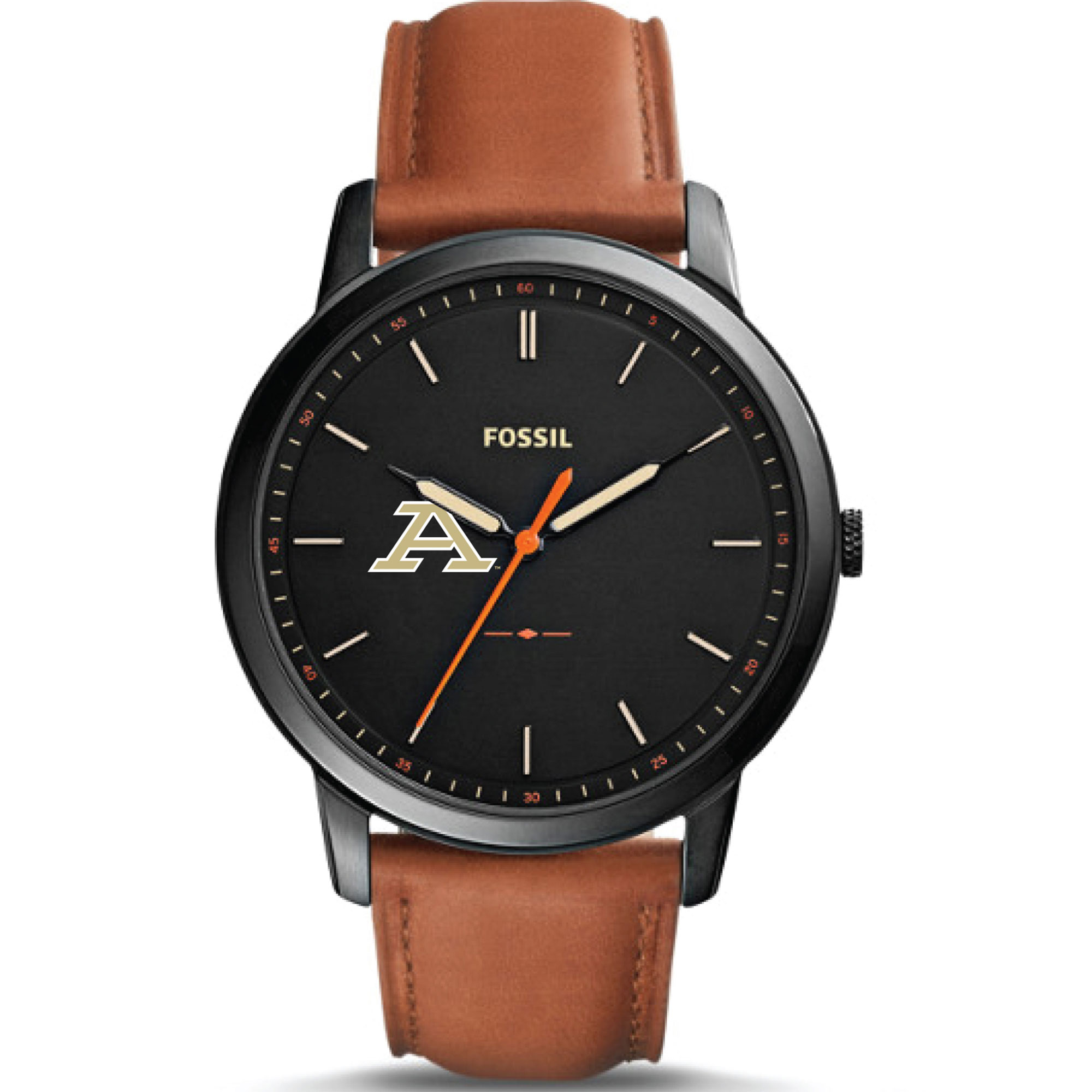 Men's Fossil  Black Akron Zips Minimalist Slim Light Brown Leather Watch