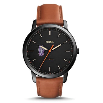 Men's Fossil  Black UAlbany Great Danes Minimalist Slim Light Brown Leather Watch