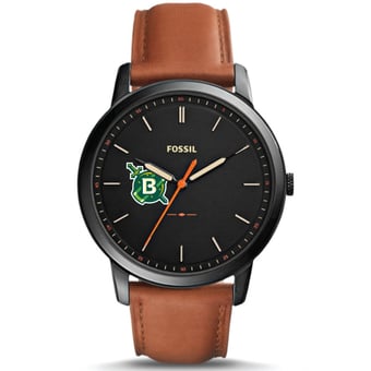Men's Fossil  Black Belhaven Blazers Minimalist Slim Light Brown Leather Watch