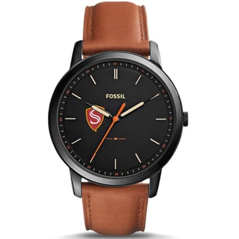 Men's Fossil  Black Cal State Stanislaus Warriors Minimalist Slim Light Brown Leather Watch