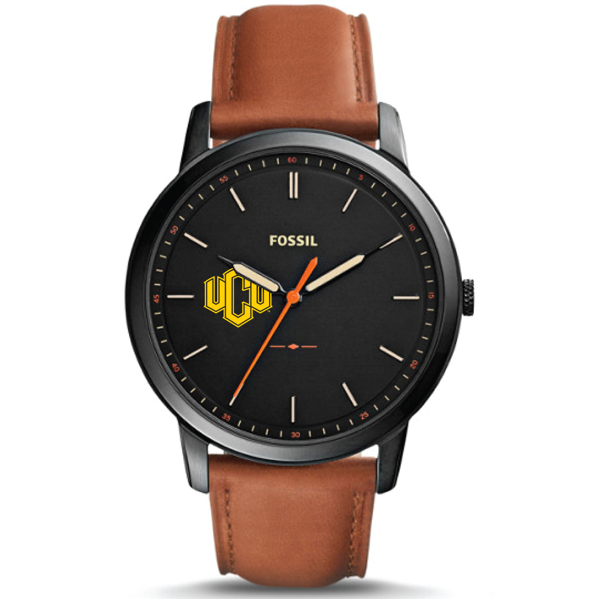Men's Fossil  Black Central Oklahoma Bronchos Minimalist Slim Light Brown Leather Watch