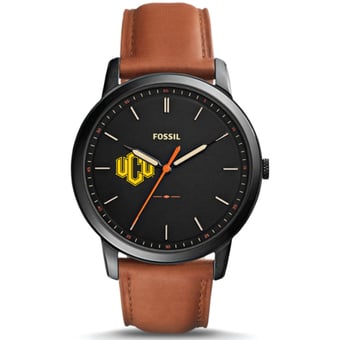 Men's Fossil  Black Central Oklahoma Bronchos Minimalist Slim Light Brown Leather Watch