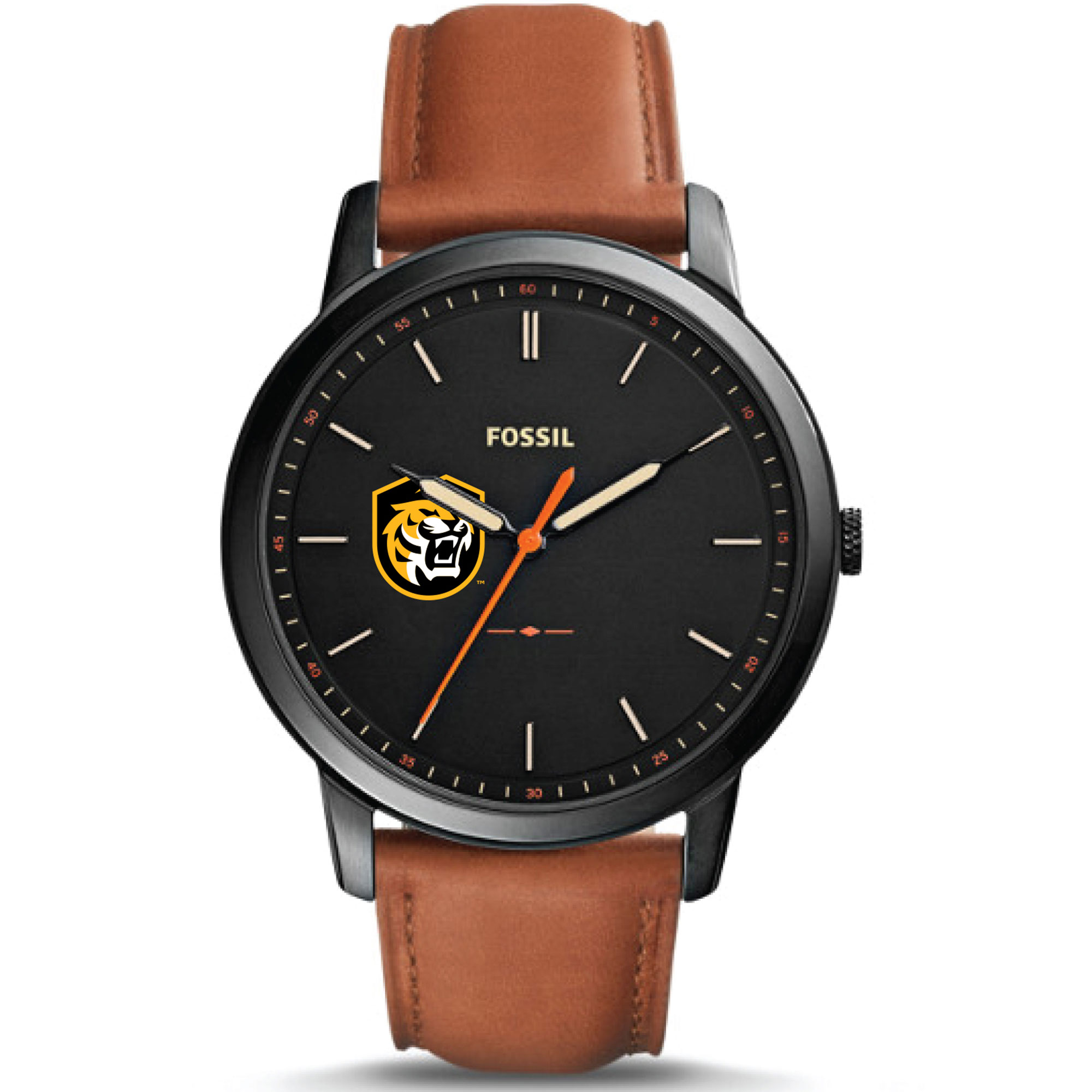 Men's Fossil  Black Colorado College Tigers Minimalist Slim Light Brown Leather Watch