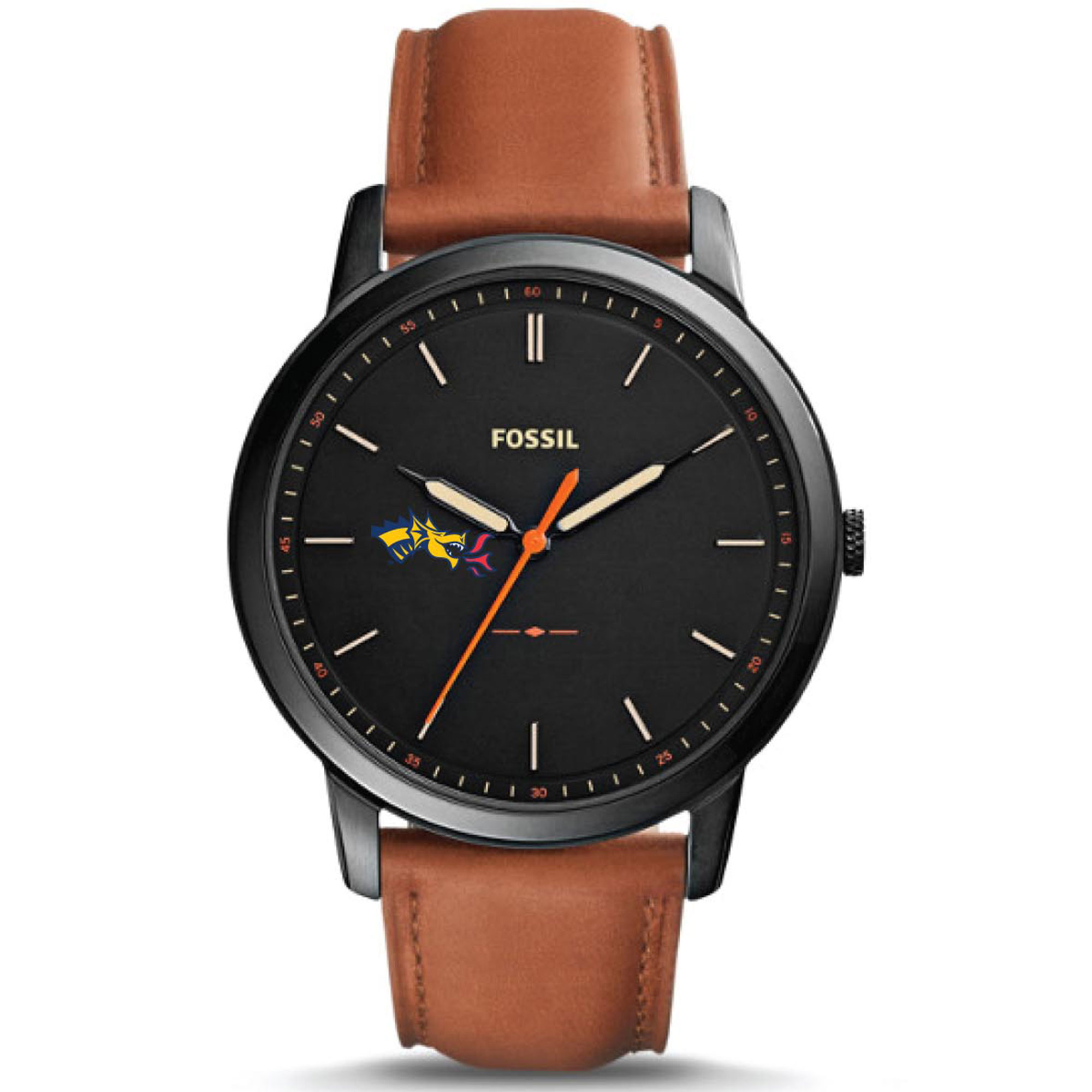 Men's Fossil  Black Drexel Dragons Minimalist Slim Light Brown Leather Watch