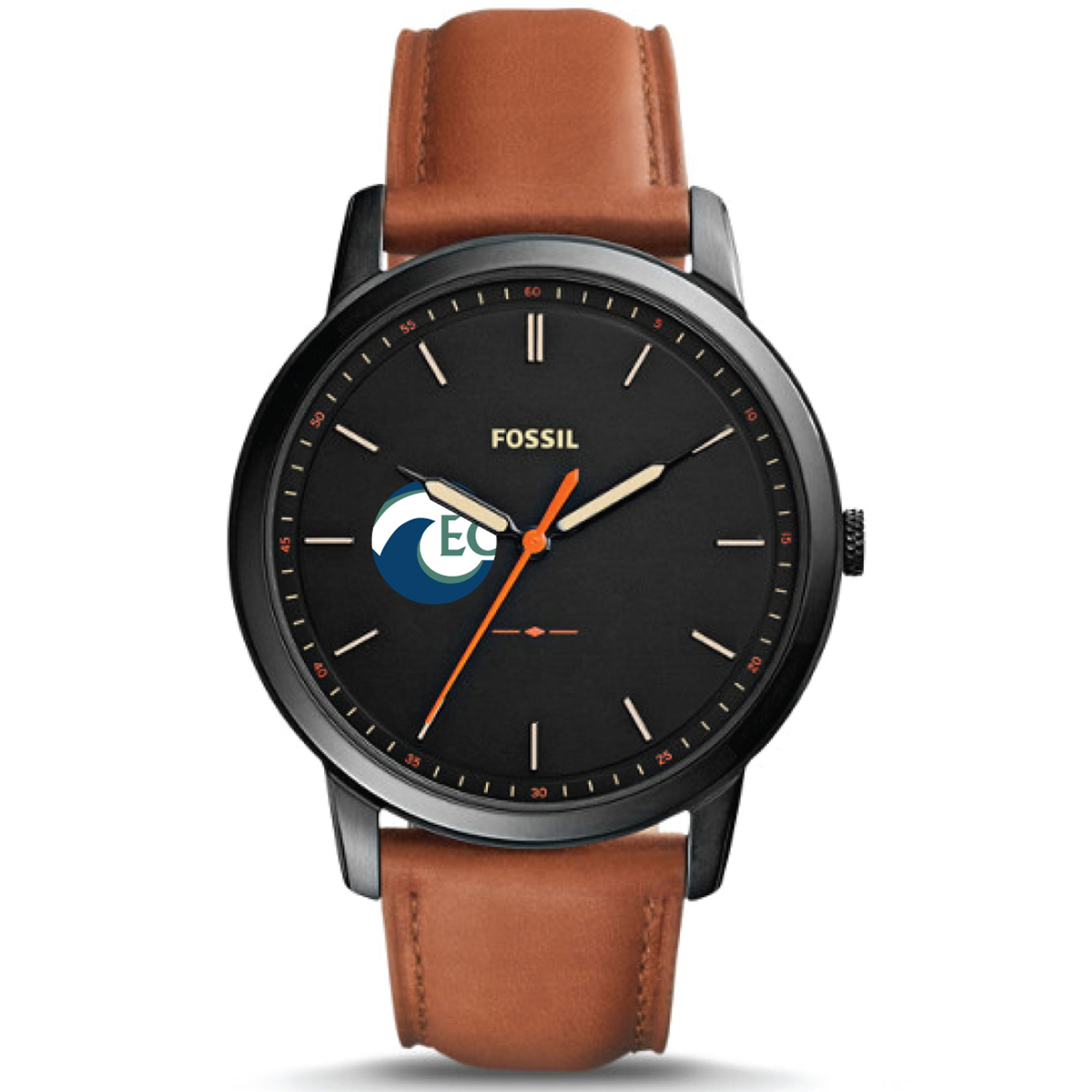 Men's Fossil  Black Eckerd Tritons Minimalist Slim Light Brown Leather Watch
