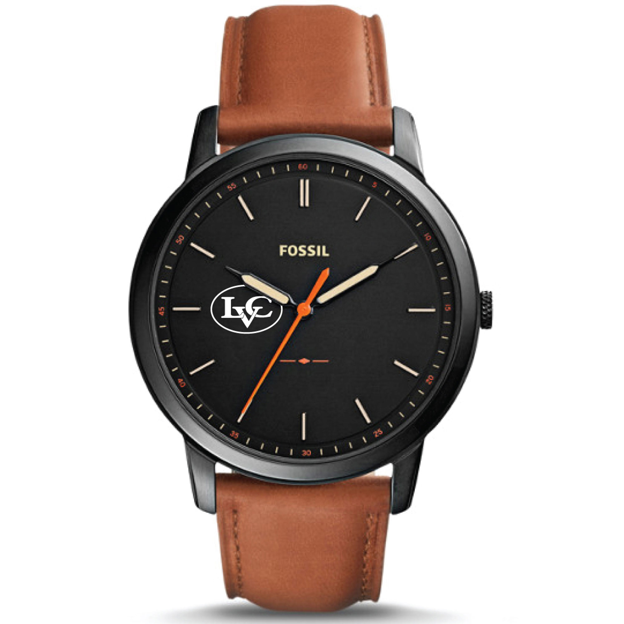 Men's Fossil  Black Lebanon Valley College Minimalist Slim Light Brown Leather Watch