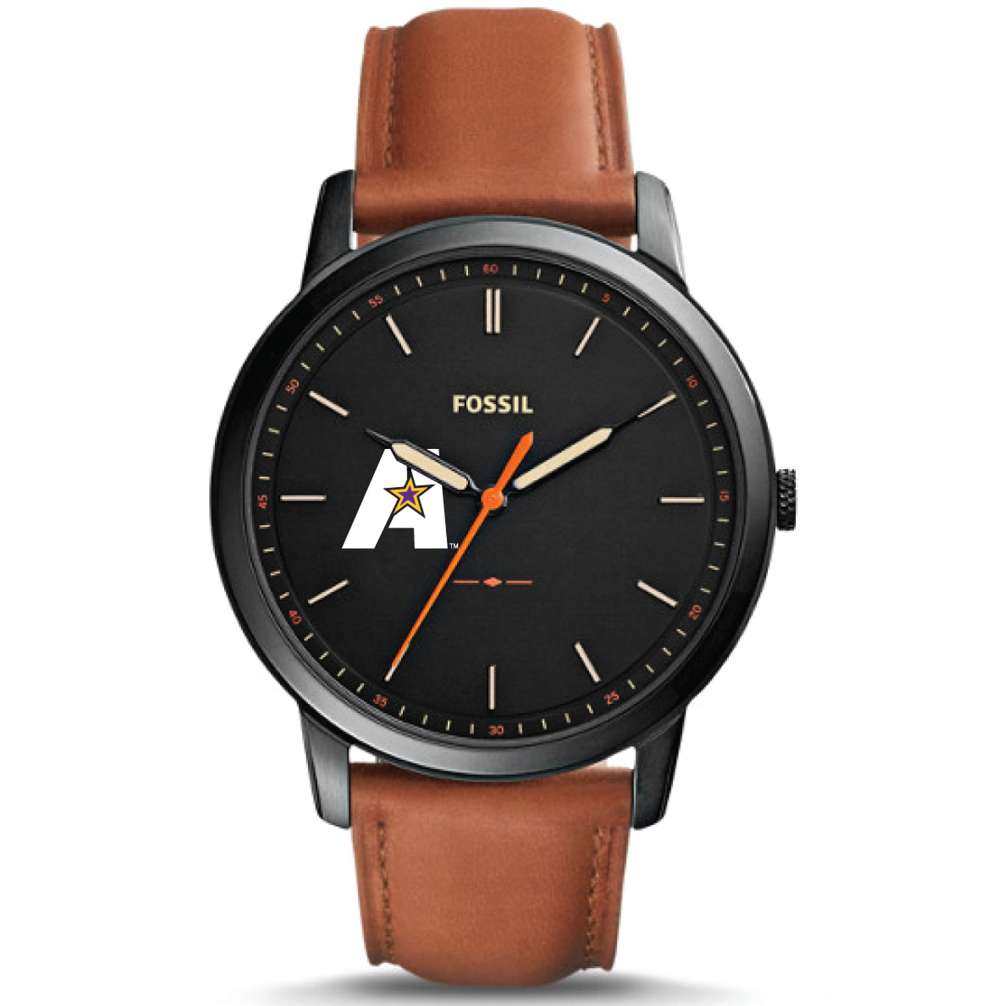 Men's Fossil  Black LSUA Generals Minimalist Slim Light Brown Leather Watch
