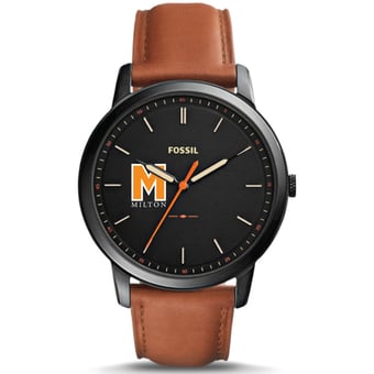 Men's Fossil  Black Milton Academy Mustangs Minimalist Slim Light Brown Leather Watch
