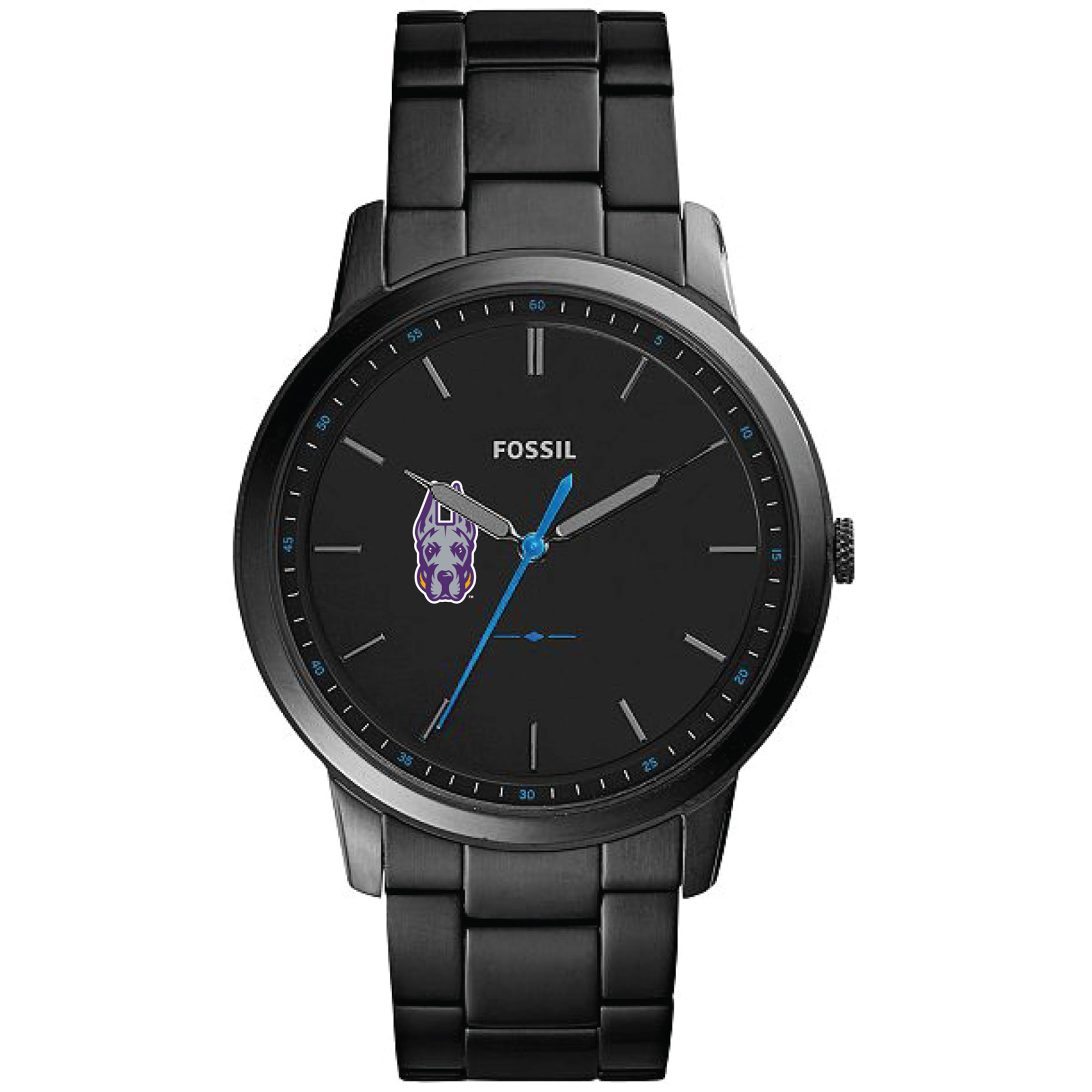 Men's Fossil  Black UAlbany Great Danes Minimalist Slim Stainless Steel Watch