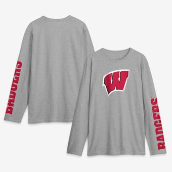 Men's Logo Athletic Heather Gray Wisconsin Badgers Primary Logo Long Sleeve T-Shirt