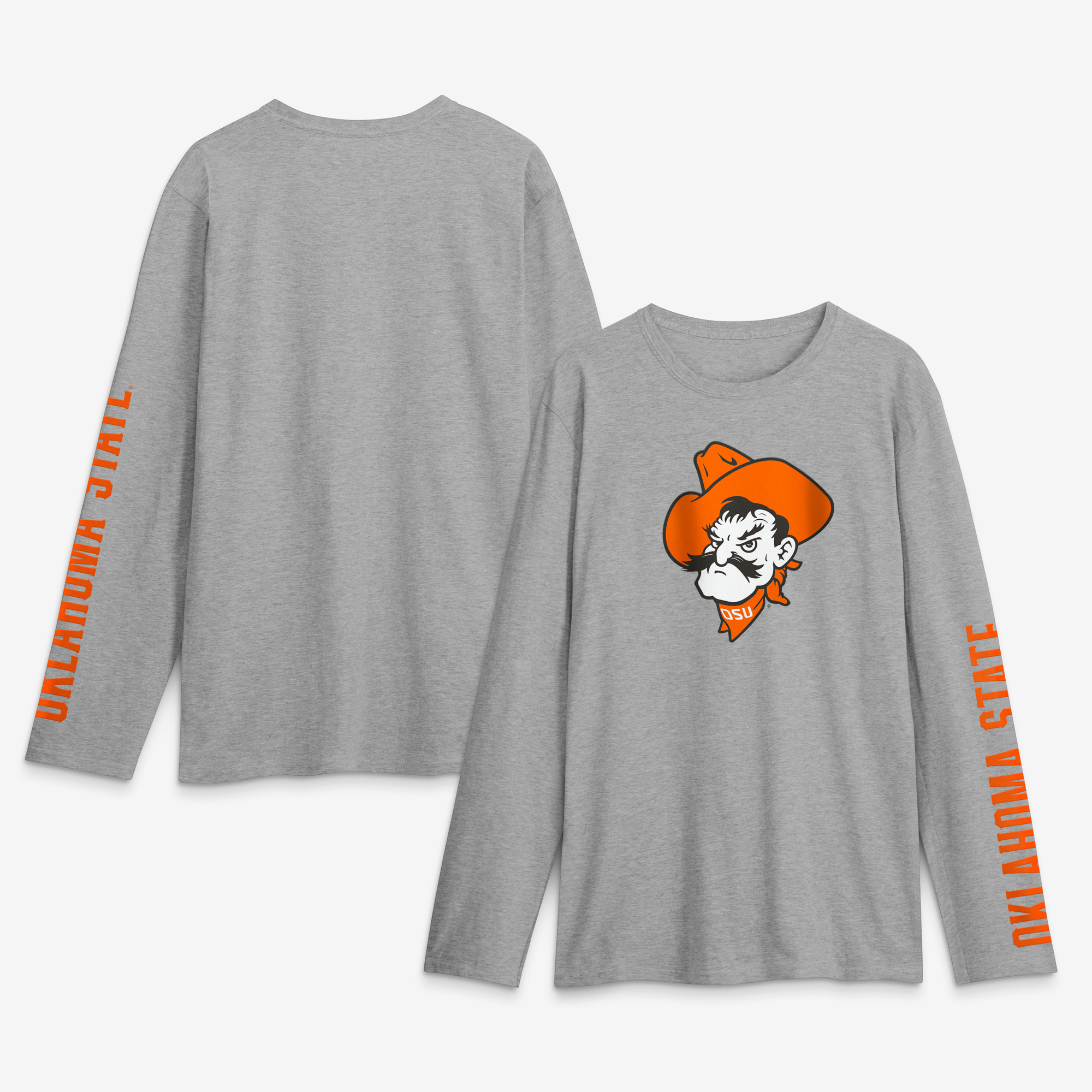 Men's Logo Athletic Heather Gray Oklahoma State Cowboys Primary Logo Long Sleeve T-Shirt