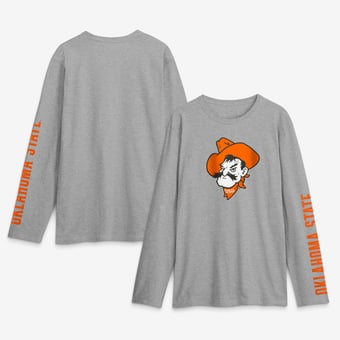 Men's Logo Athletic Heather Gray Oklahoma State Cowboys Primary Logo Long Sleeve T-Shirt