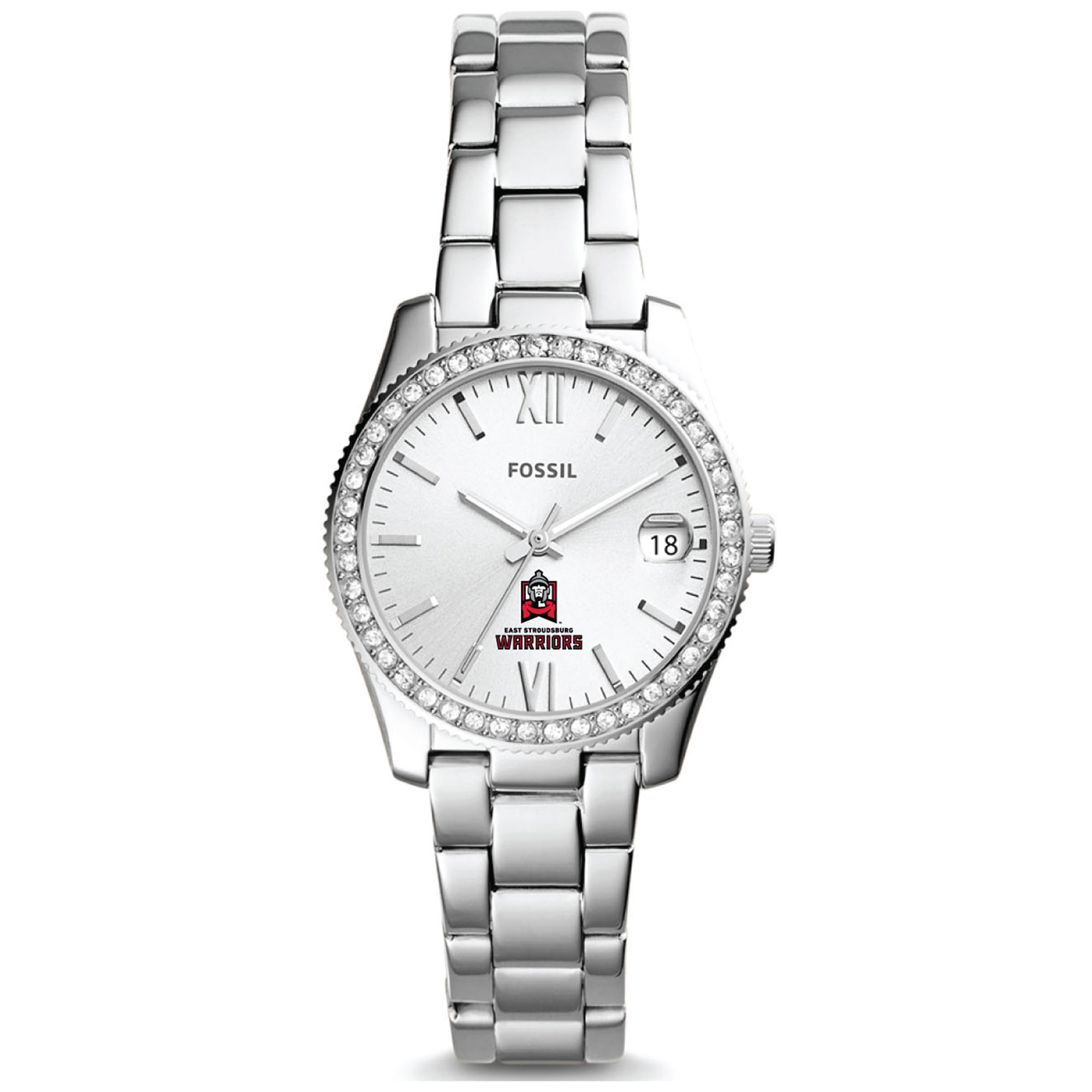Women's Fossil  Silver East Stroudsburg Warriors Scarlette Mini Three-Hand Date Watch