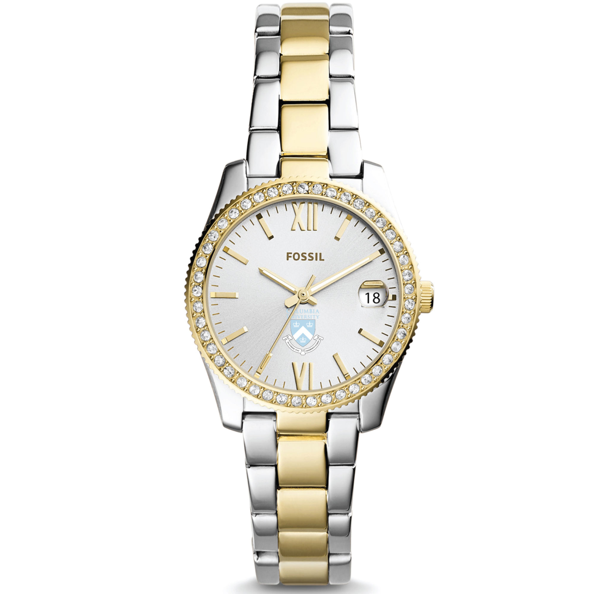 Women's Fossil  Silver/Gold Columbia University Scarlette Mini Two-Tone Stainless Steel Watch